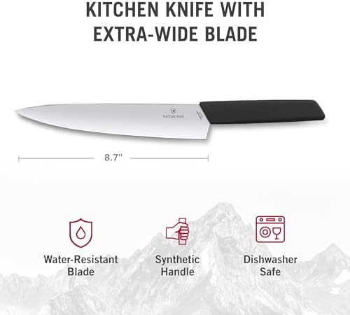 Victorinox Swiss Modern Chef's Knife - Kitchen Knife for Cutting Meat, Fruit & Vegetables - Premium Kitchen Accessories - Black Handle, 8.5" - Image 6