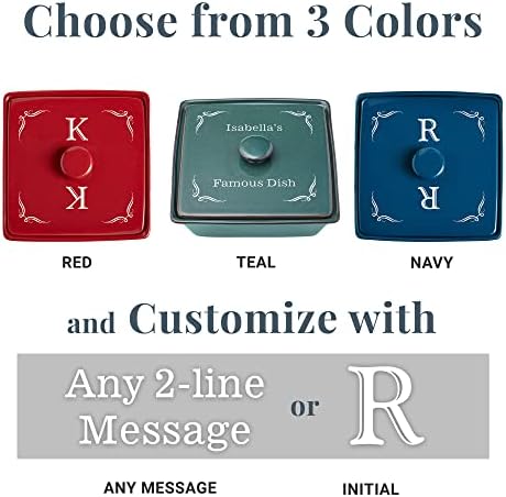 Let's Make Memories Personalized Square Stoneware Casserole Dish - Any Message - Navy - Image 4