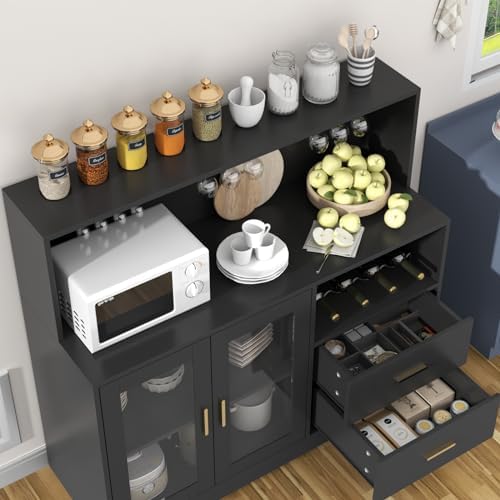 Bar Cabinet for Home with LED Light,Coffee Bar Cabinet w/ Wine & Glass Rack - Image 6