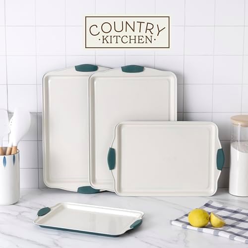 Country Kitchen Nonstick Stackable Bakeware Set - Heavy Duty, Durable, Easy Release Baking Set, Sage, 4 Pcs - Image 3