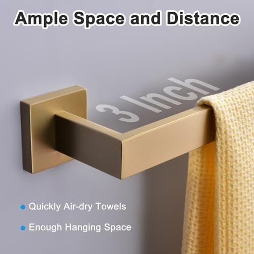 Bath Towel Bar, 24-Inch Towel Racks, Square Thicken Towel Holder, Wall Mounted Shower Towel Rail Hanger, Stainless Steel,Bathroom Accessories (Brushed Gold, 1 Pack) - Image 5