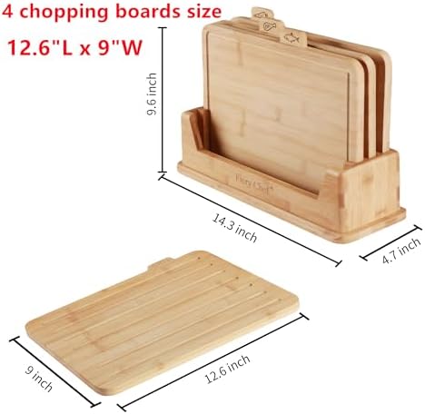 4 Piece Bamboo Cutting Boards Set with Food Icons & Stand, 12.6"L x 9"W - Image 2