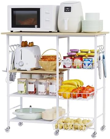HapiRm Rolling Kitchen Microwave Cart - 4 Tier Microwave Table Stand with Pull-Out Baskets, Coffee Bar Baker's Rack with Wheels Rolling Storage Cart Organizer Shelf for Living Room Office, Balcony - Image 2