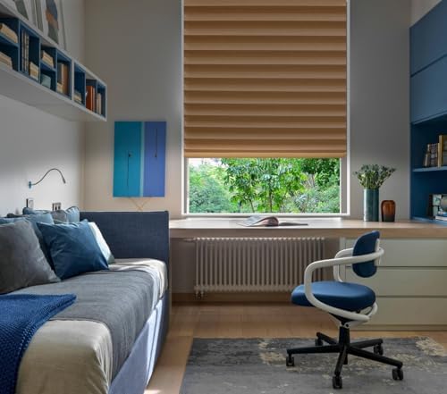 BlindsAvenue No Drill Cordless Pleated Fabric Shades, Fawn, 33.5" W x 64" H by BlindsAvenue