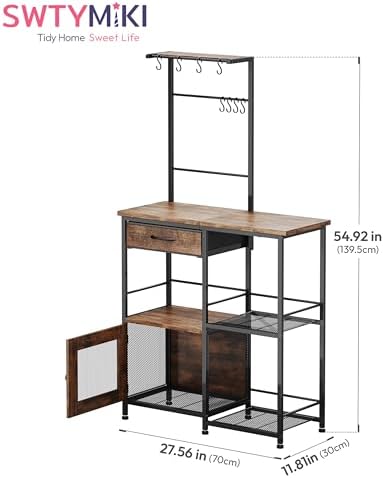 SWTYMIKI Coffee Bar with Hanging Rack - Farmhouse Coffee Stand Station Multi-Purpose Buffet Sideboard Cabinet with Drawers - Kitchen Bar Table for Living Room, Corner, Small Space, Espresso - Image 2