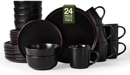 Famiware Mercury 24-Piece Dinnerware Set with Mugs, Matte Black by Famiware