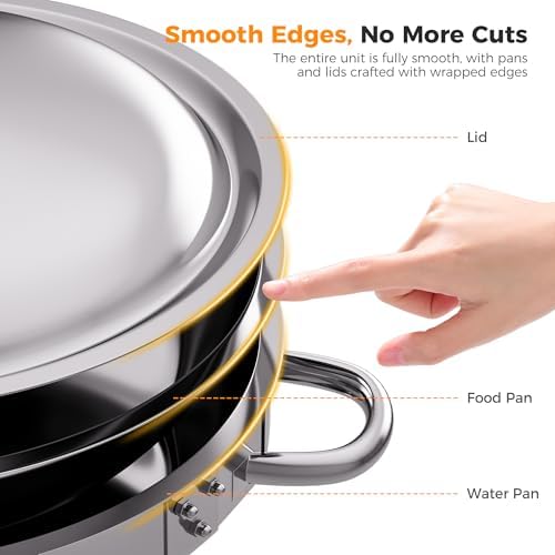 CAMMOO Silver 4 Pack Chafing Dishes for Buffet, 18/8 (304) Stainless Steel Food Pan with Lid, 6QT Round Chafing Dish Buffet Set Food Warmer, Food Warmers for Parties Buffet Catering Events Dinners - Image 6
