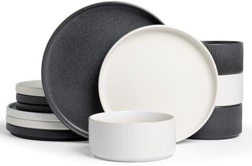 Famiware Star Stoneware Dinnerware Set, Reactive Glaze Plates & Bowls for 4 by Famiware