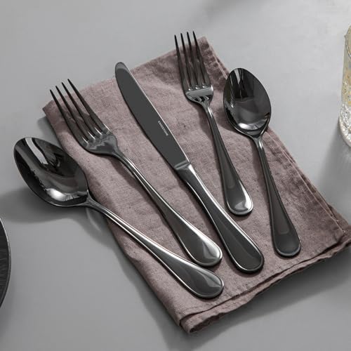 18/10 Stainless Steel Silverware Set for 4, 20 Piece Black Flatware Set - Image 2
