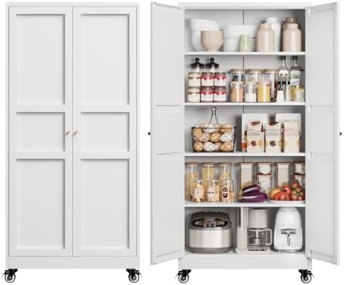 Yizosh White Rolling Metal Garage Storage Cabinet,Kitchen Storage Cabinet by Yizosh