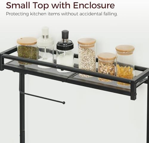MAHANCRIS Bakers Rack with Storage, Microwave Stand with Paper Holder, Bakers Rack with Power Outlet, Coffee Bar Station with 6 Hooks, for Kitchen, Dining Room, Rustic Brown and Black BRHR36E01 - Image 6