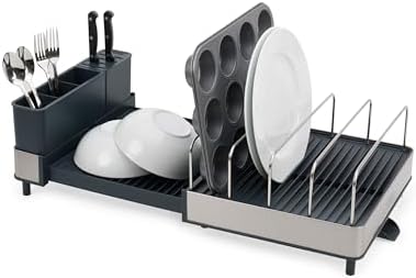 Joseph Joseph Extend Max Steel Expanding Dish Drying Rack, high Capacity for Large Items, Cutlery and Knife Holder, Swivel Draining Spout, Stainless Steel by Unknown
