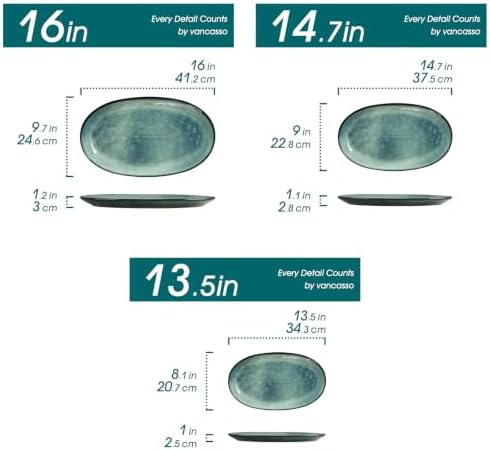 vancasso Ceramic Serving Platters Set of 3, Oval 16/14.7/13.5 Inch Stoneware Serving Dishes for Entertaining, Microwave Safe Serving Trays for Food, Turkey, Cheese, Party, Reactive Glaze Green - Image 2