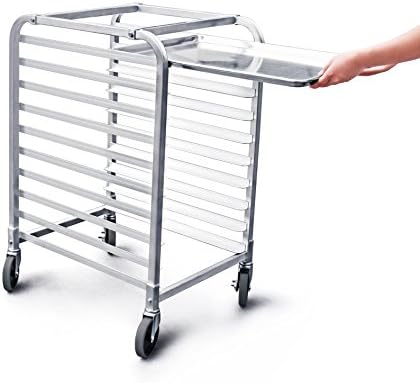 New Star Foodservice 36510 Commercial-Grade Aluminum 10-Tier Sheet Pan/Bun Pan Rack, 26" L x 20" W x 38" H with Brake Wheels Silver by NewStarFoodservice