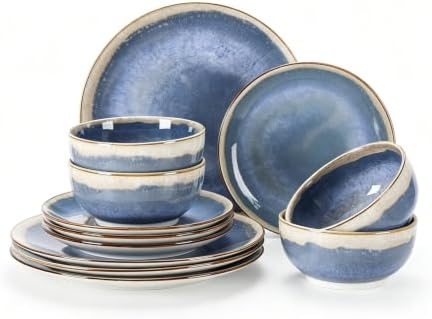 Sweejar 12 Pieces Ceramic Dinnerware Sets for 4, Periwinkle Purple by Sweejarco1949