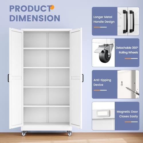 75"Metal Garage Storage Cabinets with Wheels & Adjustable 4 Shelves - Image 6