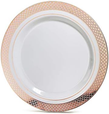 OCCASIONS 100 Plates Pack,(50 Guests) Heavyweight Premium Wedding Party Disposable Plastic Plates Set -50 x 10.5'' Dinner + 50 x 7.5'' Salad/Dessert (Celebration White & Rose Gold) - Image 3