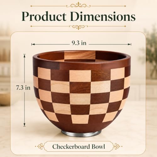 EInilata Checkerboard Wood Mixing Bowl, Compatible with 4.5 & 5 QT KitchenAid Tilt-Head Stand Mixer. Wooden Bowl for Mixer with Stainless Steel Locking Base, Natural Wood. Kitchen Gift Idea. - Image 6