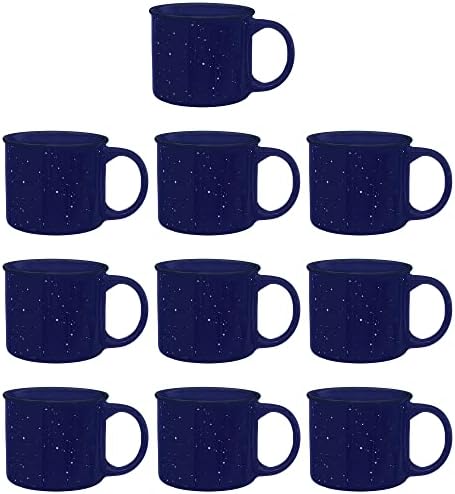 DISCOUNT PROMOS Ceramic Campfire Coffee Mugs 13 oz. Set of 10, Bulk Pack - Perfect for Tea, Espresso, Cappuccino, Hot Cocoa - Blue by DISCOUNTPROMOS