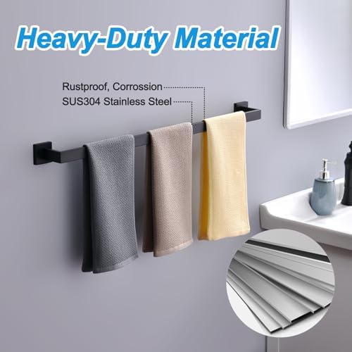 Bath Towel Bar, 32-Inch Towel Racks, Square Thicken Towel Holder, Wall Mounted Shower Towel Rail Hanger, Stainless Steel,Bathroom Accessories (Matte Black, 2 Pack) - Image 2