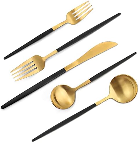 VANVRO Matte Black Gold Silverware Set, 40-Piece Stainless Steel Flatware Set, Satin Finish tableware Cutlery Set, Service for 8, Home and Restaurant, Dishwasher Safe… by VANVRO