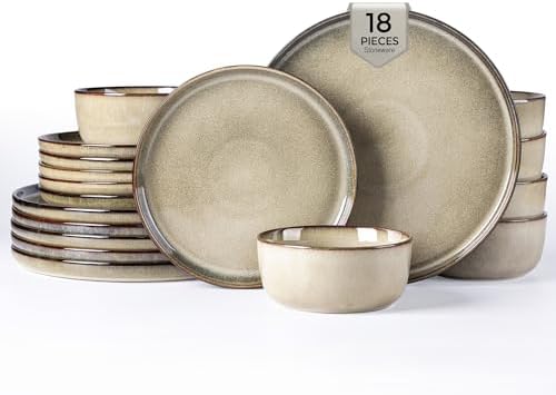 GBHOME Dinnerware Sets for 6, 18 Pieces Ceramic Plates and Bowls Set by GBhome