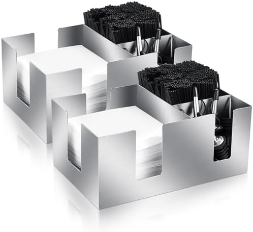 Mifoci 2 Pcs 304 Stainless Steel Bar Caddy, Napkin & Straw Holder Organizer by Mifoci