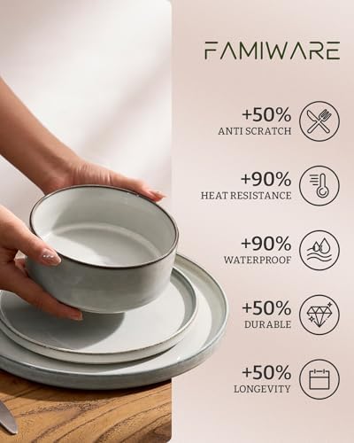 Famiware Annecy 16-Piece Dinnerware Set with Pasta Bowls, Grey White - Image 6
