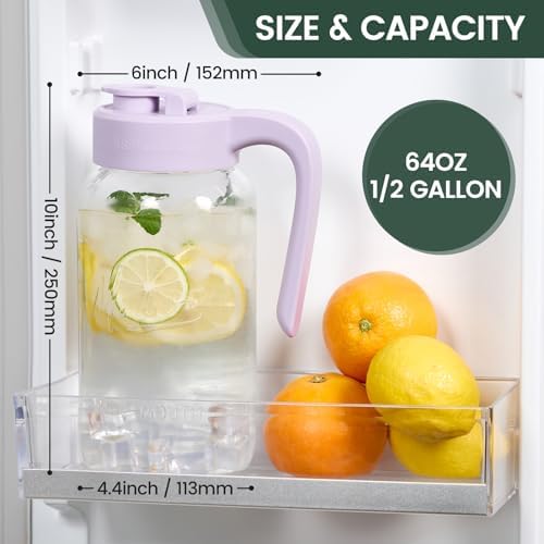 Mason Jar Pitcher, 64 oz (2 quart), Glass Pitcher with Lid - Image 3