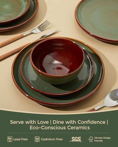 Pokini Ceramic Dinnerware Sets for 6, 18pcs Plates and Bowls Sets Dish Set - Image 4
