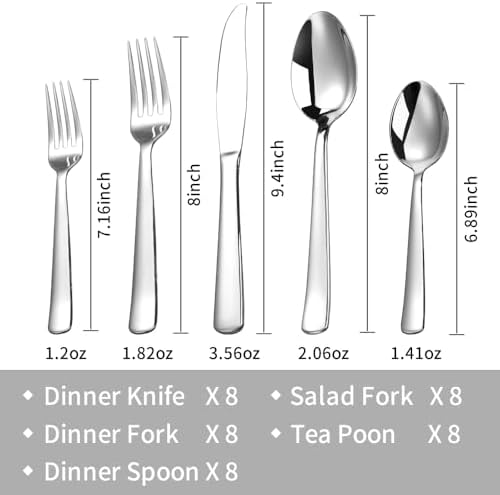 Silverware Set for 8, Prendcyx 40-Piece Heavy Duty Flatware Cutlery Set, 18/0 Food-Grade Stainless Steel Tableware Set, Dishwasher Safe for Home, Restaurant, Wedding, Party, Mirror Polished - Image 2