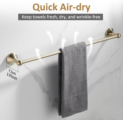 BGL Bathroom Accessories Set, Brushed Brass Towel Holder for Bathroom, 4-Piece Towel Ring, Robe Hook, Toilet Paper Holder Wall Mounted - Image 3
