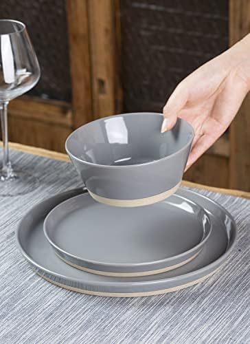 Famiware Saturn Dinnerware Sets for 4, 12 Pieces Stoneware Plates and Bowls Dish Set - Chip and Scratch Resistant, Microwave and Dishwasher Safe Tableware, Dark Gray - Image 4