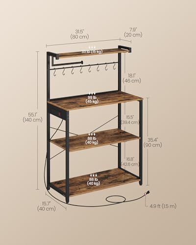 VASAGLE 4-Tier Kitchen Bakers Rack with Power Outlet, 31.5-Inch Wide - Image 5