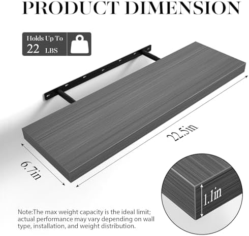 BAYKA Grey Floating Shelves 22.5in, Set of 2, Wall Mounted for Wall Deocr - Image 5