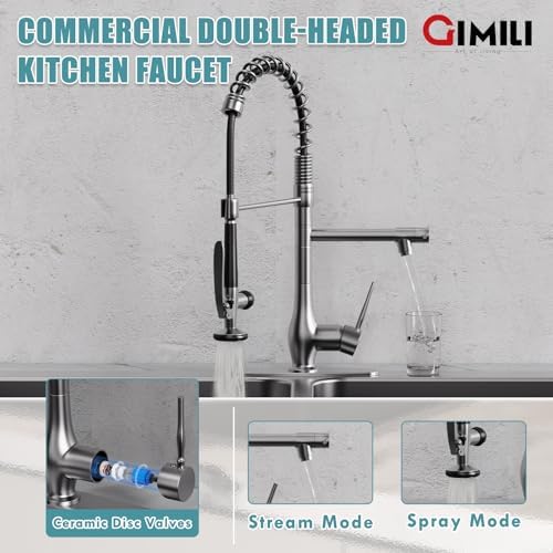 GIMILI Black Stainless Commercial Kitchen Faucet with Pull Down Sprayer - Image 3