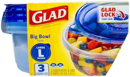 Glad GladWare Big Bowl Food Storage Containers, Large, 48 Oz, 3 Count, 6-Pk - Image 2
