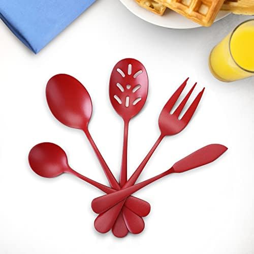 Bysta Serving Utensils Set, Red 5-Piece Hostess Set, Stainless Steel Silverware Flatware Cutlery Serving Set, Dishwasher Safe - Image 4
