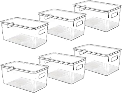 Clear Plastic Storage Bins with Lids, Perfect for Kitchen Organization or Pantry Organization and Storage, Stackable Fridge Organizer Bins, Storage Containers for Organizing, Cabinet Organizers by CONTROLKITCHEN