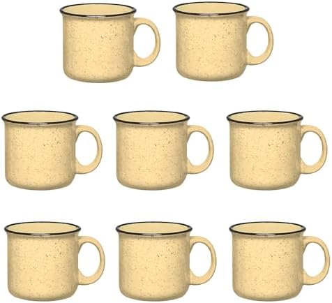 Set of 8 Ceramic Campfire Mugs – 15 Oz, Yellow – Coffee & Tea Cups for Home, Work, Travel, Camping – Customizable, Great for DIY, Events, Companies by GiftsbyDesign