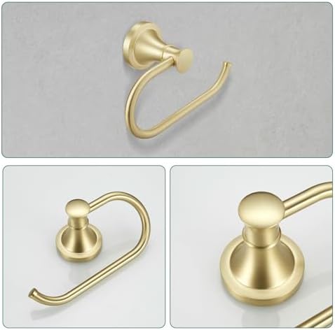 Hoimpro Brushed Gold 4-Piece Bathroom Bath Set, Wall Mount Bathroom Hardware Fixture (Adjustable Towel Bar Rack, Towel Ring Holder, Paper Towel Holder, Double Towel Hook), Bathroom Accessories - Image 5