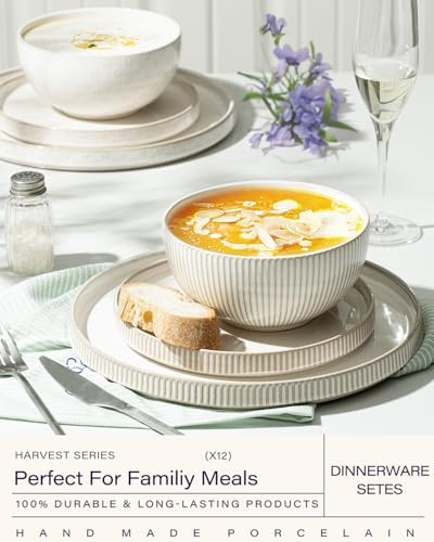 Getstar Dinnerware Sets, Plates and Bowls Sets (10.5” Dish + 8” Dish + 6” Bowl) for 4, Microwave and Dishwasher Safe, Ceramic Dinnerware Set (12 Piece) - Image 2