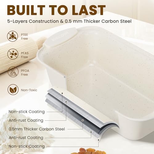 Kikcoin 22 PCS Nonstick Baking Pans Set, Stackable Bakeware Sets with Silicone Handles, 450°F Oven Safe Baking Sheet Set, Easy Release Cookie Sheets for Baking, Cream - Image 3