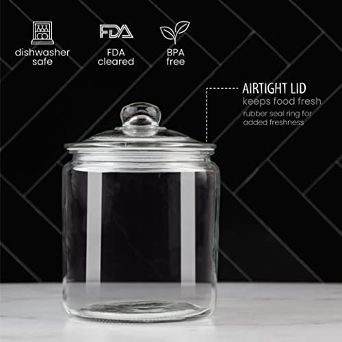 1 Gallon Glass Cookie Jar - Large Food Storage Container with Airtight Lid - Keep Fresh Flour, Chewy Pet Treats, Candy, Dried Foods, Detergent Pods for Your Kitchen or Laundry Room- Pack of 2 - Image 3