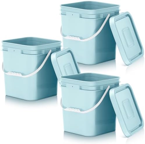 Mumufy 3 Pcs 3.5 Gallon Square Food Grade Bucket with Lid, Aqua by Mumufy