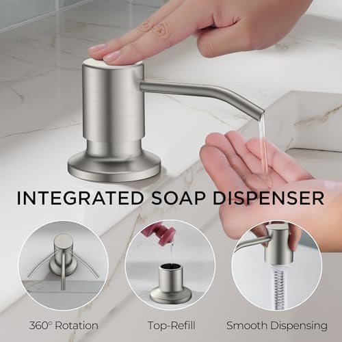 FORIOUS Pull Down Kitchen Faucet with Soap Dispenser, Stainless Steel - Image 6