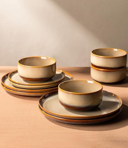 TheTerra Ceramic Dinnerware Set for 4, 12-Piece Plates and Bowls Set - Image 4