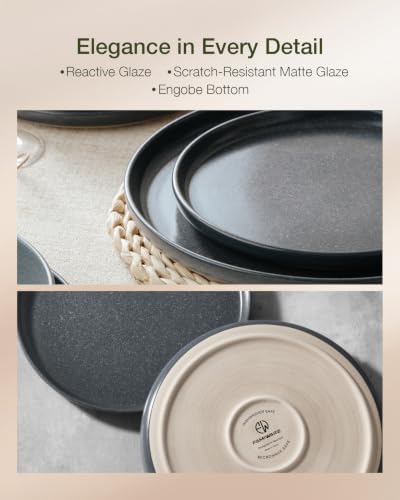 Famiware Milkyway 16-Piece Stoneware Dinnerware Set, Matte Dark Charcoal - Image 4