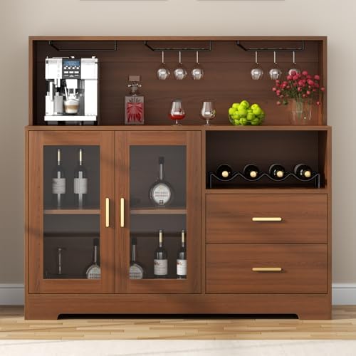 Bar Cabinet for Home with LED Light,Coffee Bar Cabinet w/ Wine & Glass Rack - Image 3