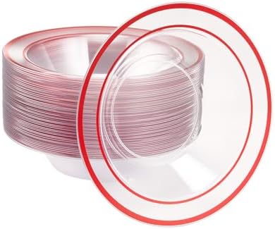 BESTSTAR 50 Pack clear Plastic Bowls with Red Rim by BESTSTAR